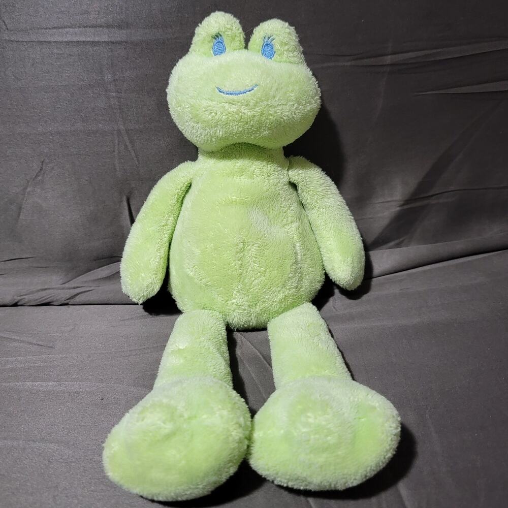 Pickles Green Frog Plush Rattle Baby Friend Lovey Security Buddy Play blue eyes